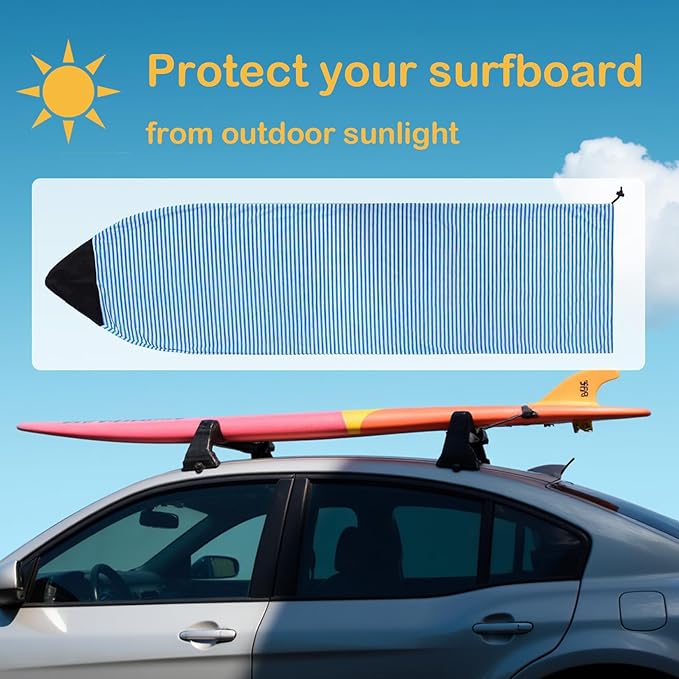 Surf Sock, Surfboard Sock Cover for Longboard Paddleboard Surf Board Sup Paddle Board, 6-8 FT Foot Quick Dry Stretch Surfboard Bag Sleeve with Drawstring Closure