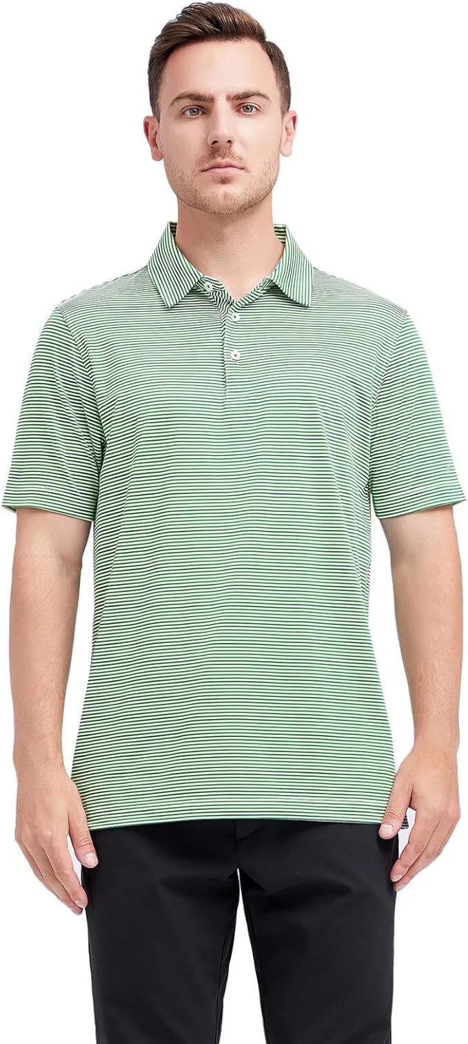 Men's Golf Polo Shirts Short Sleeve Striped Performance Moisture Wicking Dry Fit Golf Shirts for Men