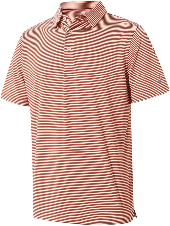 Mens Golf Shirt Moisture Wicking Dry Fit Performance Sport Short Sleeve Striped Golf Polo Shirts for Men