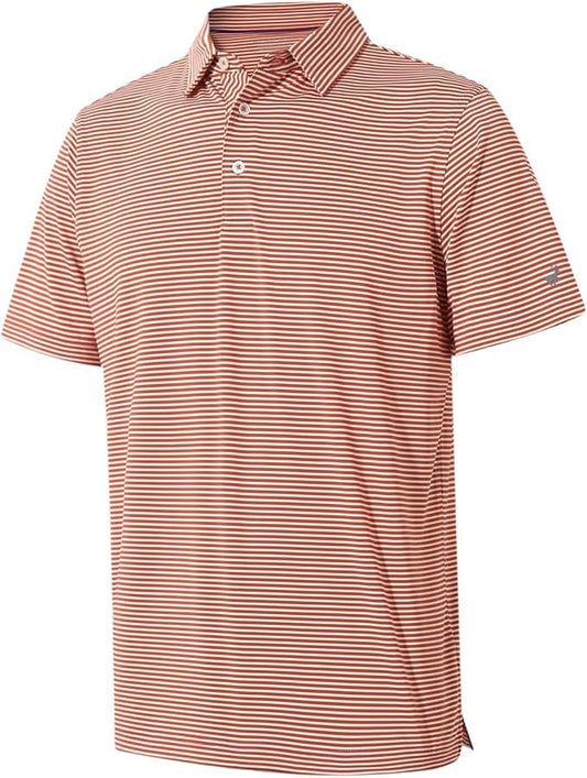 Mens Golf Shirt Moisture Wicking Dry Fit Performance Sport Short Sleeve Striped Golf Polo Shirts for Men