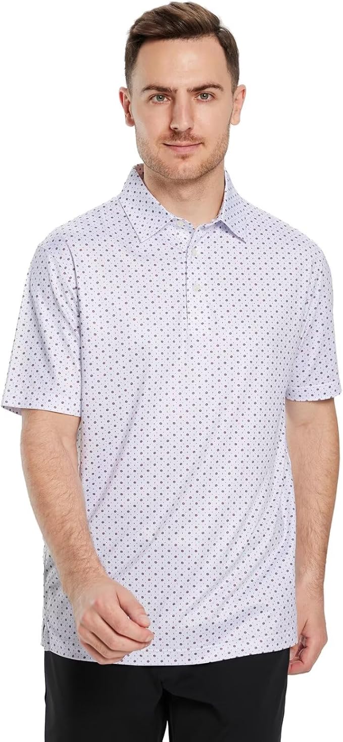 Men's Golf Polo Shirts Short Sleeve Striped Performance Moisture Wicking Dry Fit Golf Shirts for Men