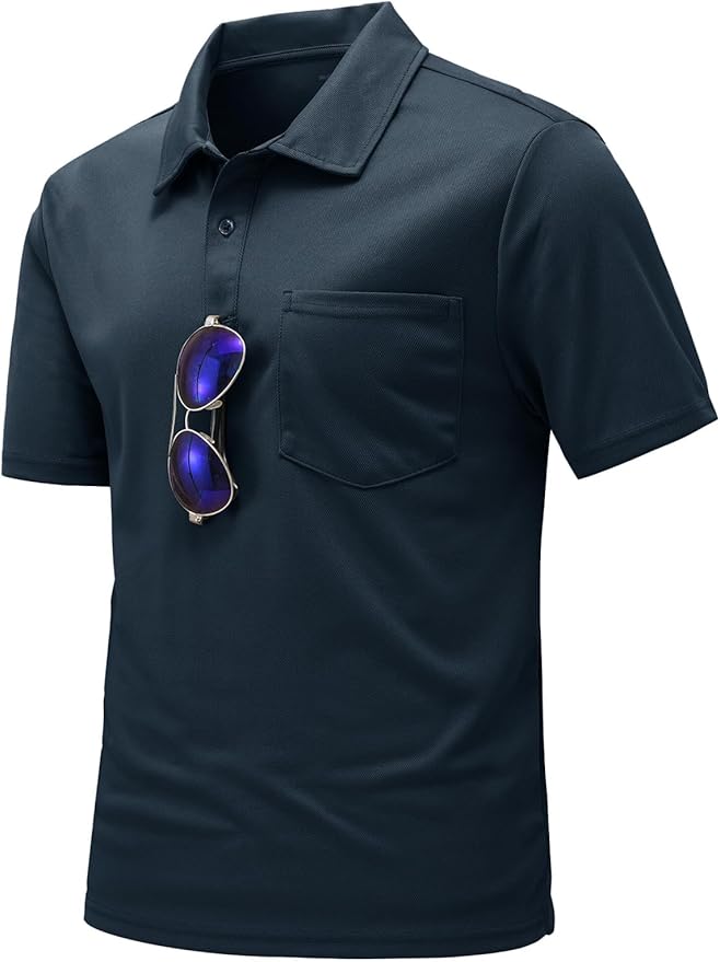 TBMPOY Men's Polo Shirts with Pocket Short Sleeve Quick Dry Casual Sports Outdoor Golf Shirt
