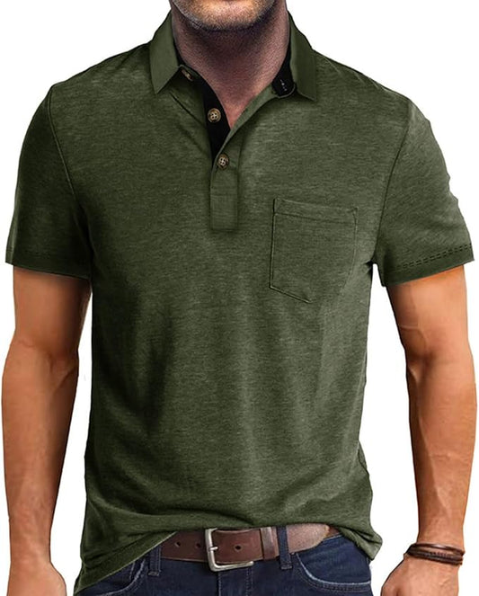 Men's Casual Polo Shirts Classic Button Basic Short Sleeve Shirt Solid Color Cotton Tees Golf Stylish Tops