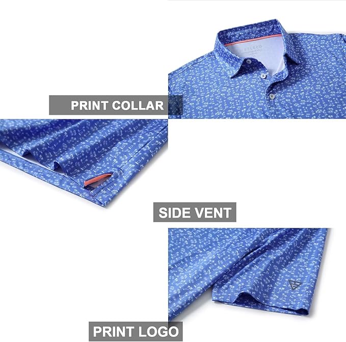 Men's Golf Polo Shirts Short Sleeve Striped Performance Moisture Wicking Dry Fit Golf Shirts for Men