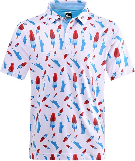 DEOLAX Mens Polo Shirts Fashion Print Mens Golf Shirt Dry Fit Mens Golf Polo Short Sleeve Quick Dry Funny Golf Shirt for Men