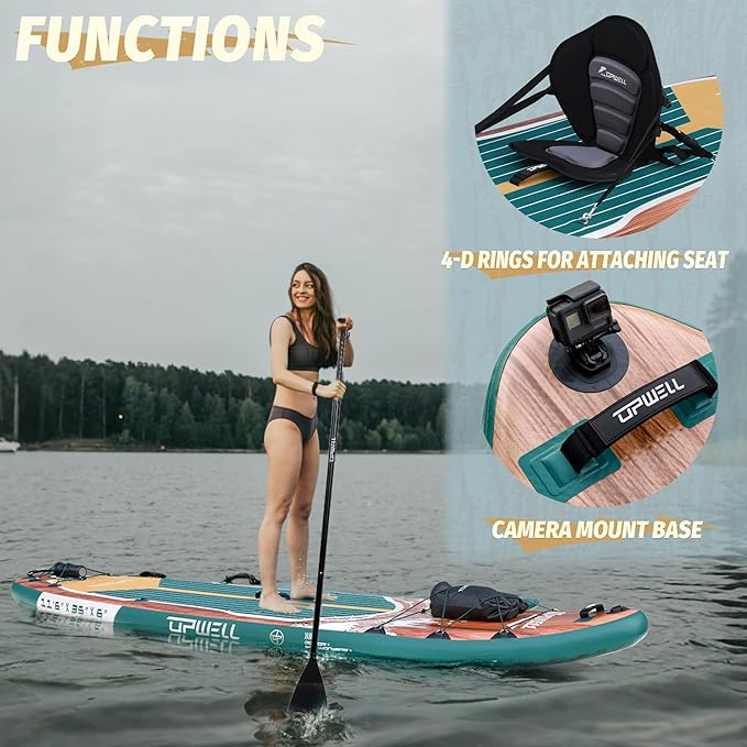 UPWELL 10'6"/11'/11'6" Inflatable Paddle Board, Stand Up Paddlboard for Youth & Adults, Stable Design, Premium SUP Accessories, Backpack, Leash, Hand Pump, Fins