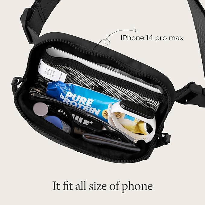 ODODOS Unisex Mini Belt Bag with Adjustable Strap Small Fanny Pack for Workout Running Traveling Hiking, Elegant Black