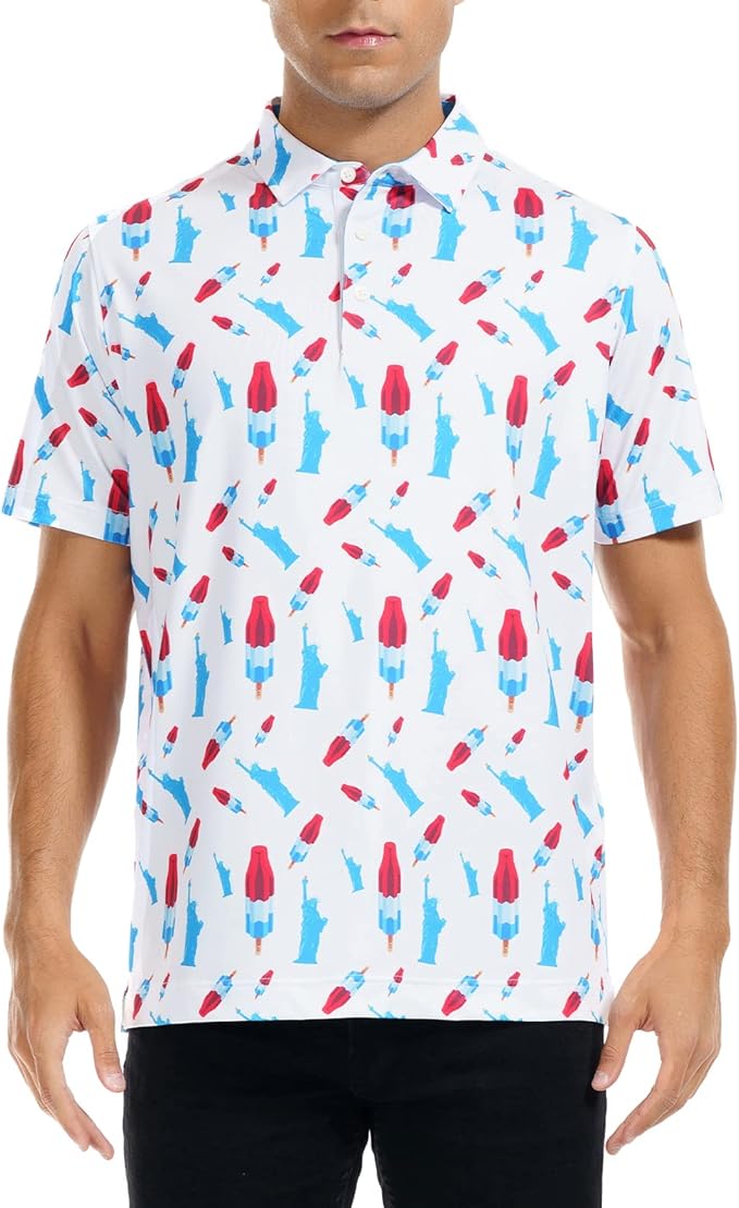 DEOLAX Mens Polo Shirts Fashion Print Mens Golf Shirt Dry Fit Mens Golf Polo Short Sleeve Quick Dry Funny Golf Shirt for Men