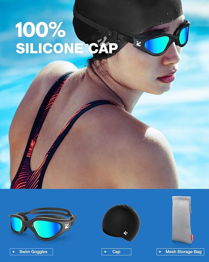 ZIONOR G1 Lite Swim Goggles with Swim Cap Comfortable Anti-fog Swimming Goggles Cap Set for Adult Men Women