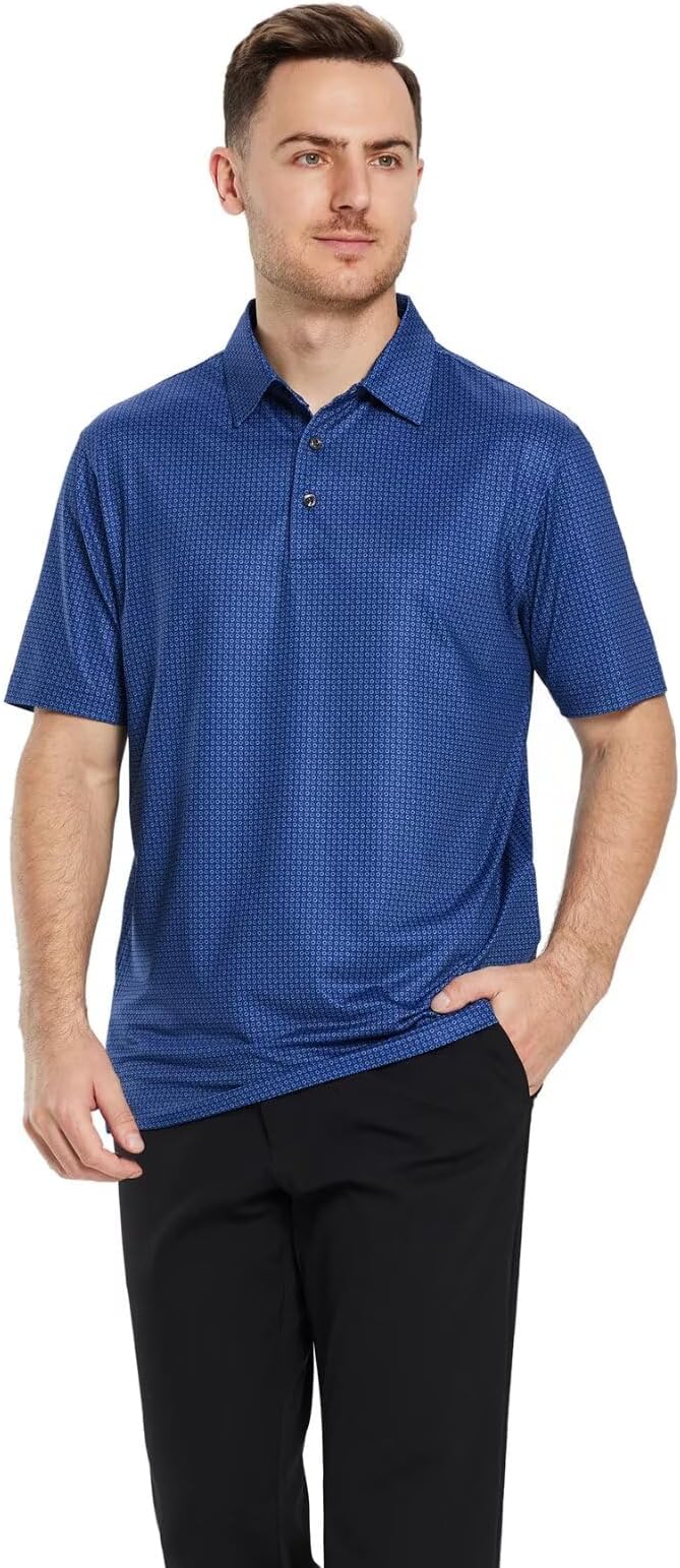 Men's Golf Polo Shirts Short Sleeve Striped Performance Moisture Wicking Dry Fit Golf Shirts for Men