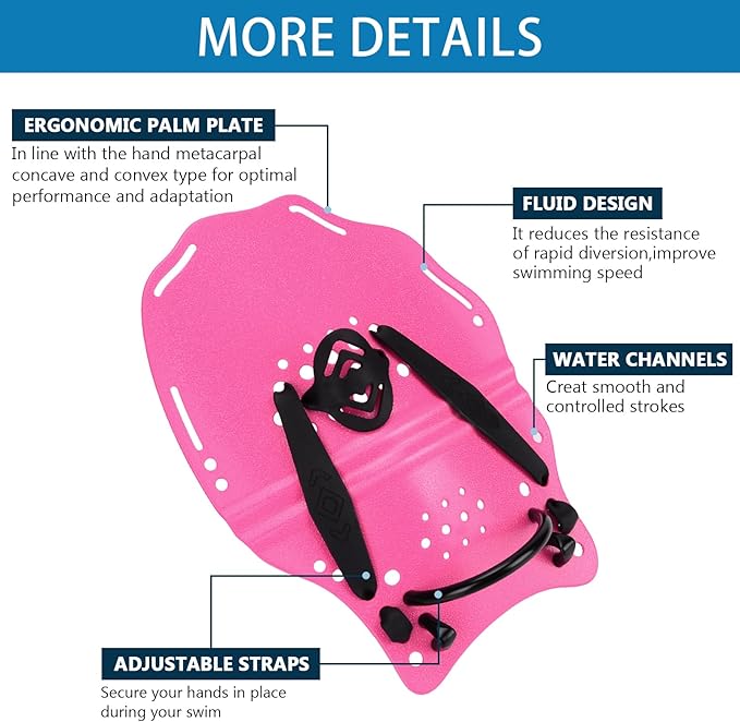 Hikeen Swim Paddle Hand for Adult and Junior, Swim Training Hand Paddles with Adjustable Straps, Swimming Hand Paddles for Training