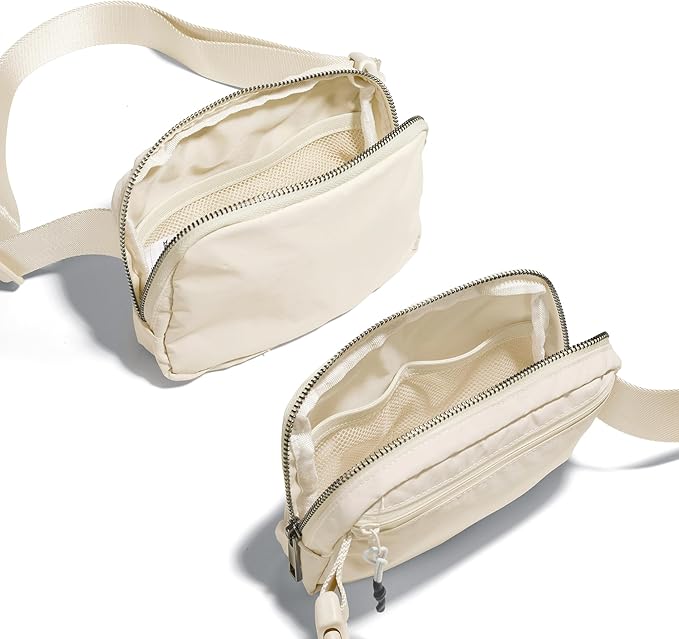 ODODOS Unisex Mini Belt Bag with Adjustable Strap Small Fanny Pack for Workout Running Traveling Hiking, Ivory