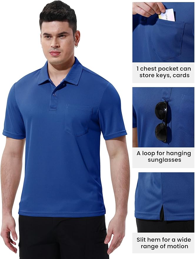 TBMPOY Men's Polo Shirts with Pocket Short Sleeve Quick Dry Casual Sports Outdoor Golf Shirt