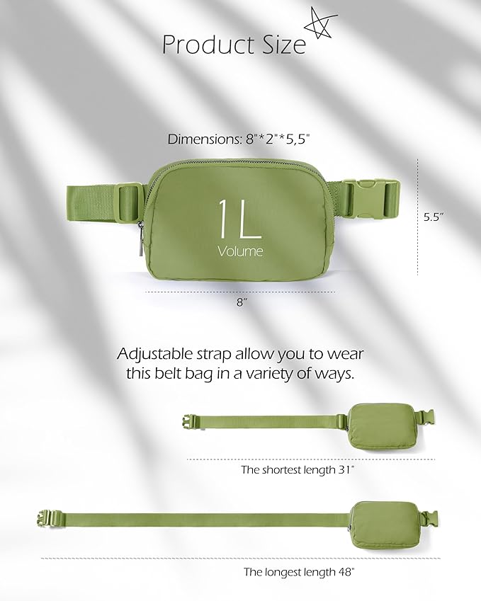ODODOS Unisex Mini Belt Bag with Adjustable Strap Small Fanny Pack for Workout Running Traveling Hiking, Olive