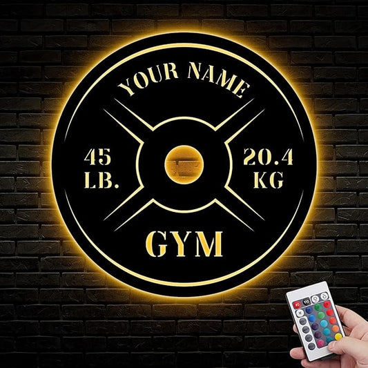 Personalized Home Gym LED Tin Metal Sign Multiple Sizes, Weight Lifting Exercise Workout Room Training Fitness Center Motivational Inspirational Quotes Decor Wall Art Hanging Accessories (06 LED)