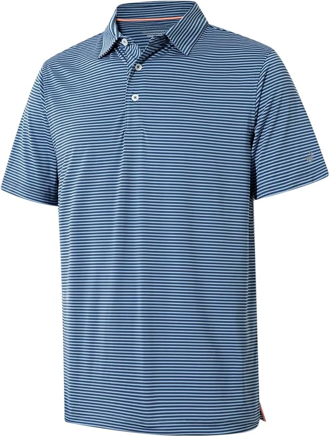 Mens Golf Shirt Moisture Wicking Dry Fit Performance Sport Short Sleeve Striped Golf Polo Shirts for Men