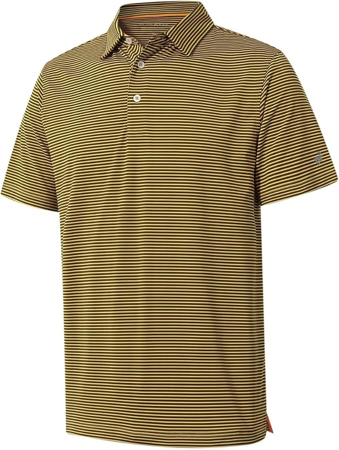 Mens Golf Shirt Moisture Wicking Dry Fit Performance Sport Short Sleeve Striped Golf Polo Shirts for Men