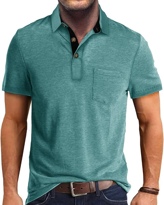 Men's Casual Polo Shirts Classic Button Basic Short Sleeve Shirt Solid Color Cotton Tees Golf Stylish Tops
