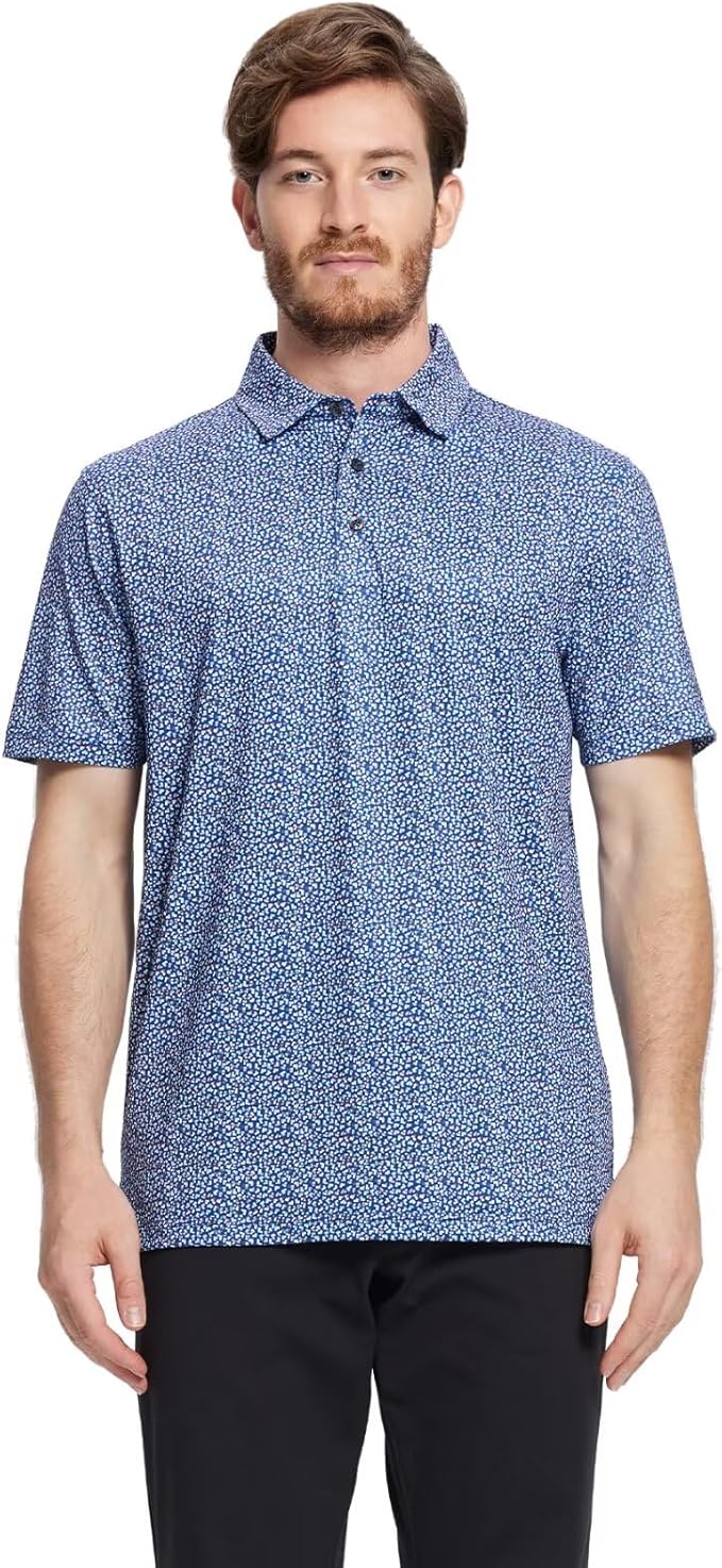 Men's Golf Polo Shirts Short Sleeve Striped Performance Moisture Wicking Dry Fit Golf Shirts for Men