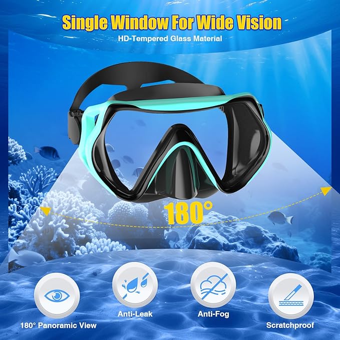 Snorkeling Gear, Dry Snorkel Set180° Panoramic Wide View,Anti-Fog Scuba Diving Mask, Professional Snorkeling Gear for Free Breathing, Swimming, Diving