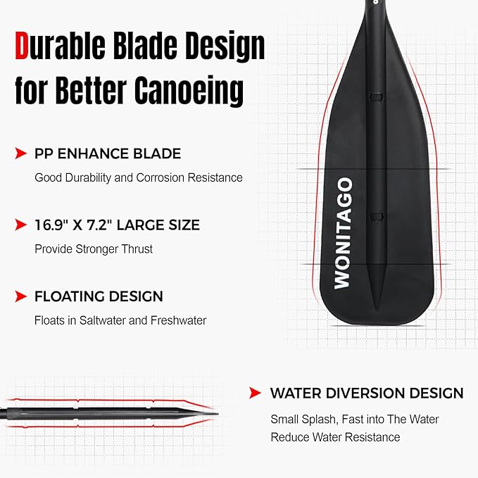 Canoe Paddle Aluminum Shaft with PP Blade, Floating Adjustable Paddle for Canoeing, Boating and Rafting, 122-152 cm/4-5 Ft