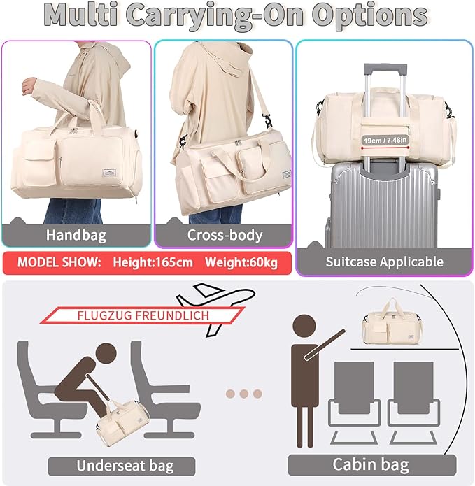 FIORETTO Women's Gym Duffle Bag with Shoes Compartment, 37L Capacity, Ideal for Travel, Gym, Sports, Duffel, Weekender