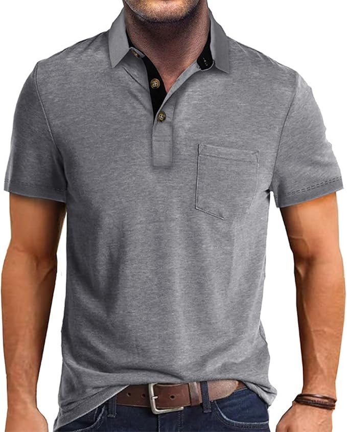 Men's Casual Polo Shirts Classic Button Basic Short Sleeve Shirt Solid Color Cotton Tees Golf Stylish Tops