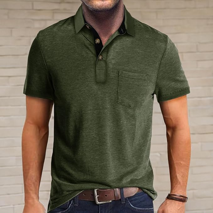 Men's Casual Polo Shirts Classic Button Basic Short Sleeve Shirt Solid Color Cotton Tees Golf Stylish Tops