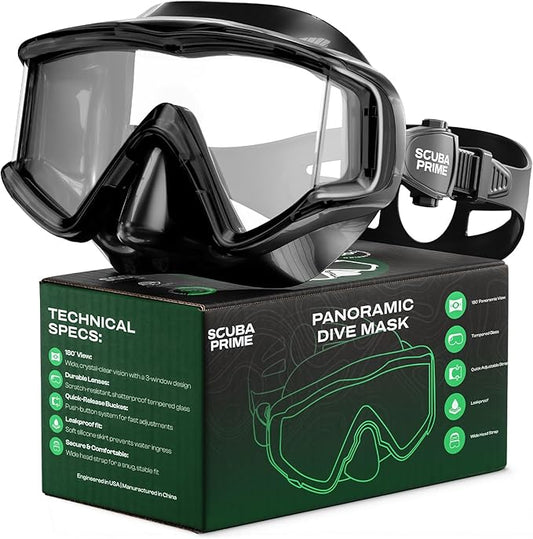 Pano 3 Scuba Diving Mask, Tempered Glass Snorkel Mask Three-Window Scuba Mask No-Leak Dive Mask Silicone Skirt Diving Mask for Snorkeling and Scuba Use