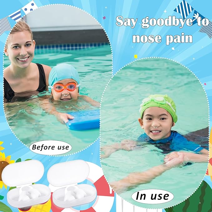 Soulchen 2 Pcs Swimming Nose Plugs Silicone Waterproof Painless Swim Nose Clip with Storage Box for Adults Kids Men Women Beginners