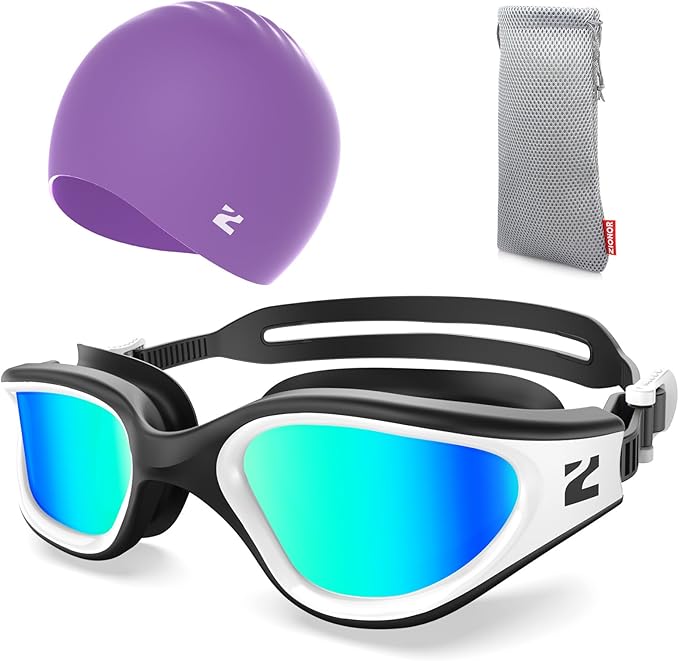 ZIONOR G1 Lite Swim Goggles with Swim Cap Comfortable Anti-fog Swimming Goggles Cap Set for Adult Men Women
