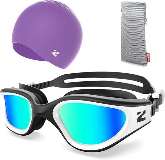 ZIONOR G1 Lite Swim Goggles with Swim Cap Comfortable Anti-fog Swimming Goggles Cap Set for Adult Men Women
