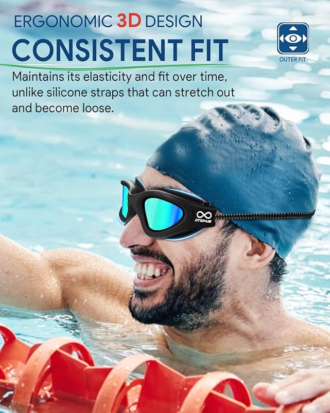 Swim Goggles, Polarized Adult Swimming Goggles Bungee Strap No Hair Pulling Anti-fog Pool Goggles for Men Women