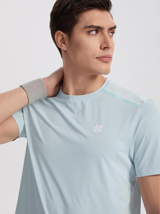 Mens Seamless Workout T-Shirts Lightweight Moisture Wicking Running Hiking Camping Tennis Pickleball Shirts for Men