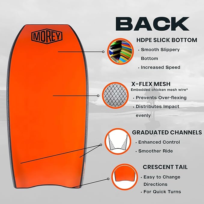 MOREY® Mach 7, Pro Bodyboard; Body Boards for Beach, Embedded Rod for Durability, Engineered with HDPE Slick Bottom for Speed (2025 Model)