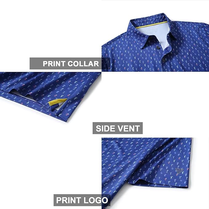 Men's Golf Polo Shirts Short Sleeve Striped Performance Moisture Wicking Dry Fit Golf Shirts for Men