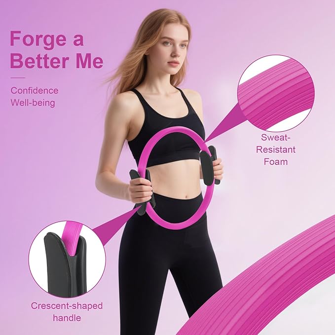 Pilates Ring Set –Home Pilates Equipment for Women Kit with a 14-inch Pilates Ring and 9.8-inch Pilates Ball,5 Resistance Bands for Beginners—Train Muscles, Flexibility & Core Strength at Home