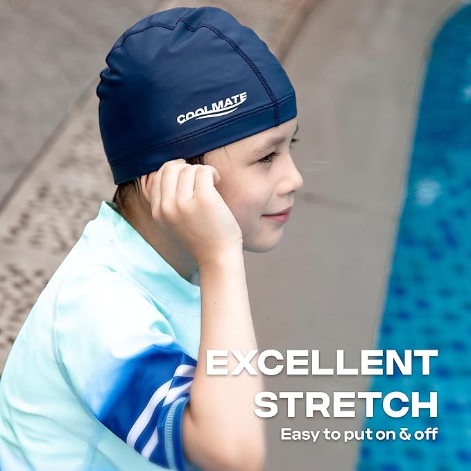 COOLMATE Fabric Swim Cap for Adult Women Men Kid 3 4 6 8 14 16, Silicone Water Resistant Layer, Cloth Swim Cap Gifts for Swimmers, Lightweight for Pool, Lap Swimming (1 pc)
