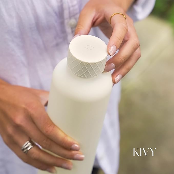KIVY Slim Water Bottle 32oz [Lightweight & Shatterproof] Fits Backpack & Cupholder for Travel, Sports, School - Blue water bottle no straw - Cute aesthetic water bottles screw top - Dishwasher Safe