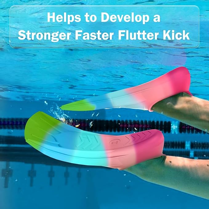 Gintenco Swim Fins, Kids Swim Training Fins for Lap Swimming, Travel Size Flippers with Mesh Bag, Silicone Swimming Fins for Kids Teens Adults Women Men