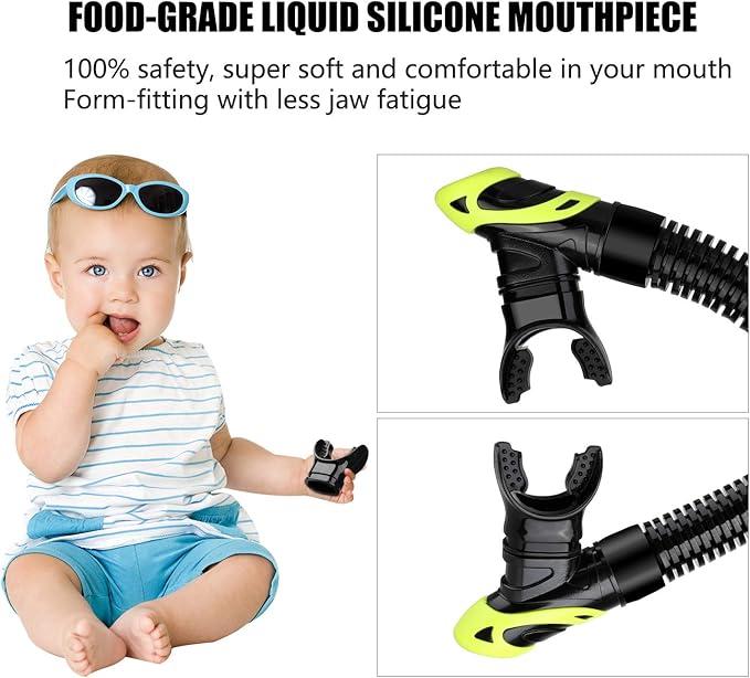 Aegend Dry Snorkel, Dive Mask Easy-Breath Free Diving Snorkel for Snorkeling Scuba Diving Freediving Swimming, with Top Dry Valve and Food-Grade Silicone Mouthpiece