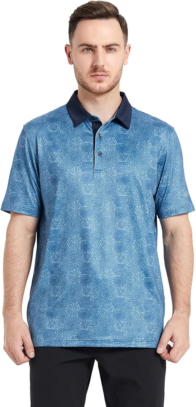 Men's Golf Polo Shirts Short Sleeve Striped Performance Moisture Wicking Dry Fit Golf Shirts for Men