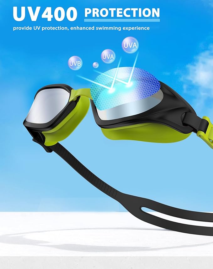 Swim Goggles, Unisex Adult Swimming Goggles Anti Fog Anti UV No Leakage Wide View for Men Women Youth