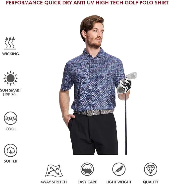 Men's Golf Polo Shirts Short Sleeve Striped Performance Moisture Wicking Dry Fit Golf Shirts for Men