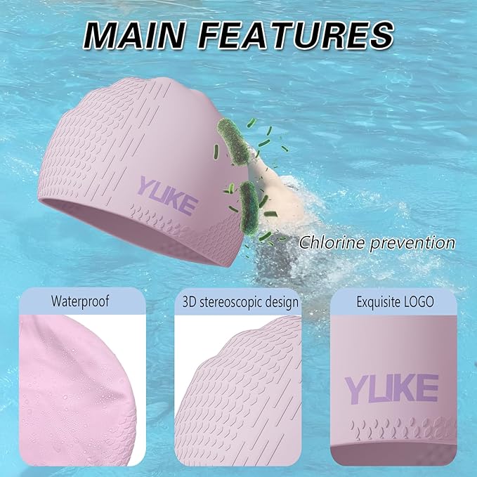 Silicone Swim Cap for Long Hair Adults Women Men, Waterproof Stretchy Swimming Caps, Durable Tear Resistant Bathing Cap