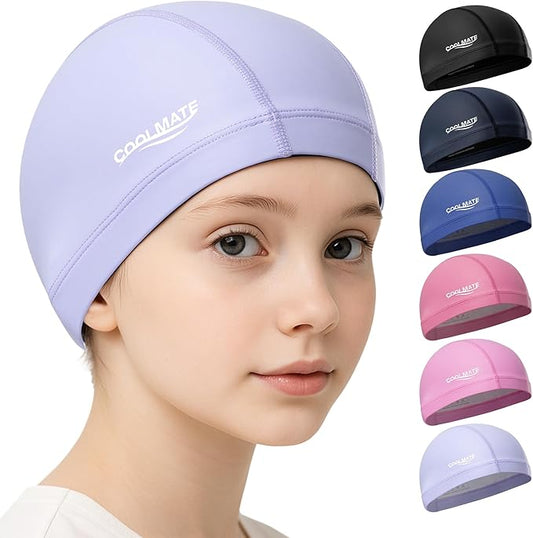 COOLMATE Fabric Swim Cap for Adult Women Men Kid 3 4 6 8 14 16, Silicone Water Resistant Layer, Cloth Swim Cap Gifts for Swimmers, Lightweight for Pool, Lap Swimming (1 pc)