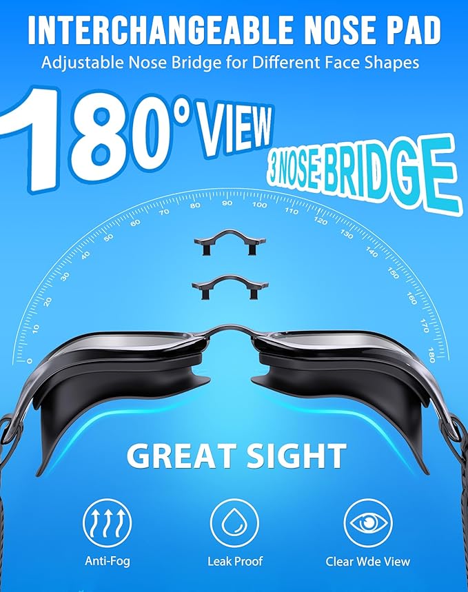 Swim Goggles, Unisex Adult Swimming Goggles Anti Fog Anti UV No Leakage Wide View for Men Women Youth
