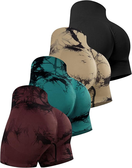 CHRLEISURE Women's 4 Packs Workout Gym Shorts, High Waisted Butt Lifting Scrunch Butt Seamless Booty Shorts