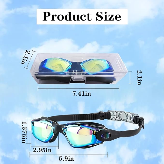 Swim Goggles Swimming Goggles No Leaking with Nose Clip, Earplugs, Swim Cap and Case for Men Women