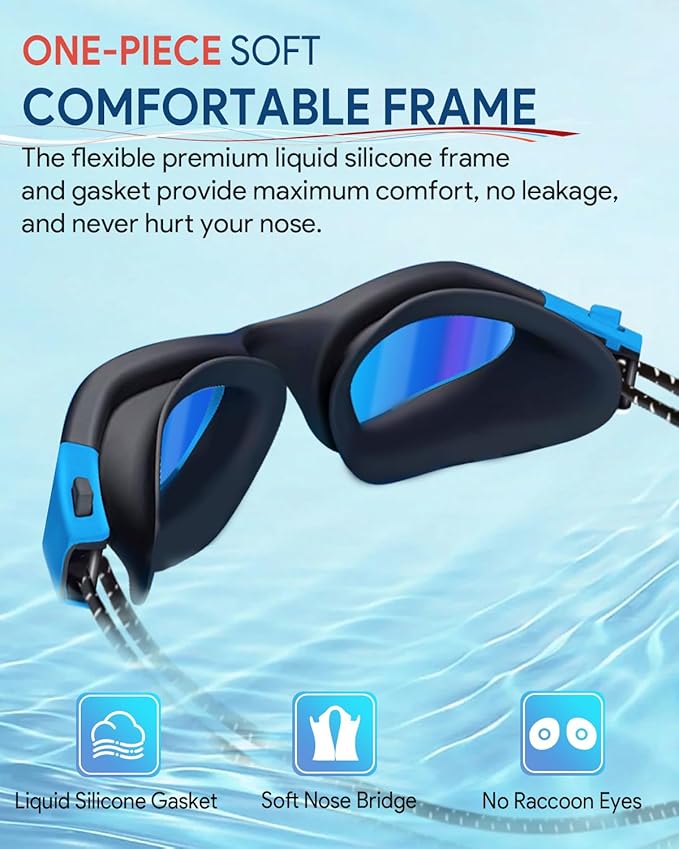 Swim Goggles, Polarized Adult Swimming Goggles Bungee Strap No Hair Pulling Anti-fog Pool Goggles for Men Women